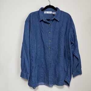 Vintage 90s Denim Shirt Women's Plus Size 24W Blue Cotton Oversized Top